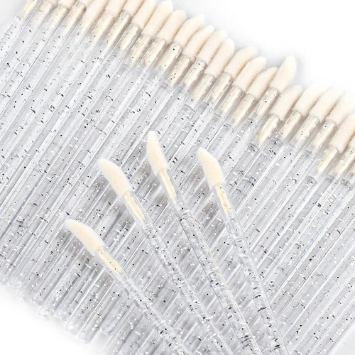 50Pcs/Lot Bling Lip Brush Eyelash Extensions Disposable Flocked Soft Hair Crystal Rod Cleaning Cotton Swab Lipstick Brush Makeup